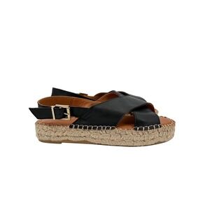 ALOHAS Women Black Leather Crossed Espadrille Platform Sandals 38 US 7-7.5 Spain